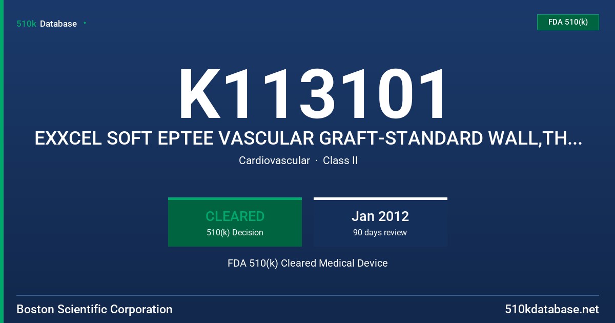 K113101 EXXCEL SOFT EPTEE VASCULAR GRAFT-STANDARD WALL,THIN WALL FDA 510(k) Cleared Medical Device