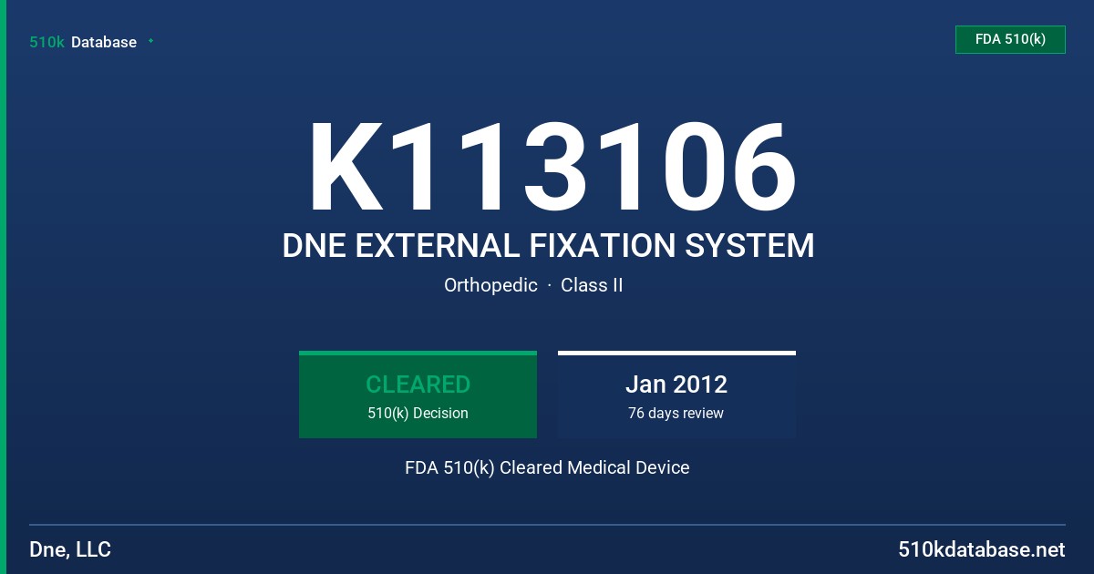 K113106 DNE EXTERNAL FIXATION SYSTEM FDA 510(k) Cleared Medical Device
