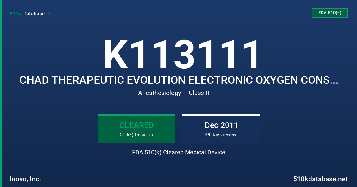 K113111 CHAD THERAPEUTIC EVOLUTION ELECTRONIC OXYGEN CONSERVER WITH MOTION FDA 510(k) Cleared Medical Device