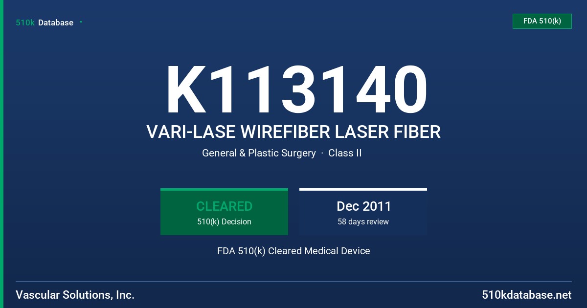 K113140 VARI-LASE WIREFIBER LASER FIBER FDA 510(k) Cleared Medical Device