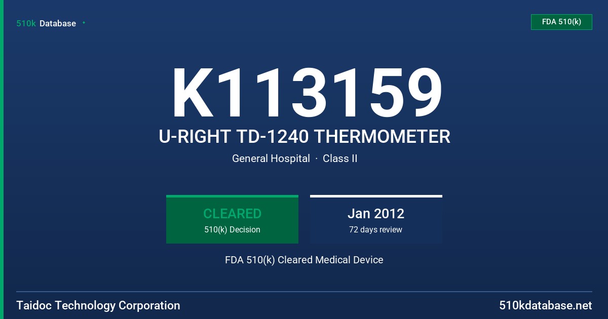 K113159 U-RIGHT TD-1240 THERMOMETER FDA 510(k) Cleared Medical Device