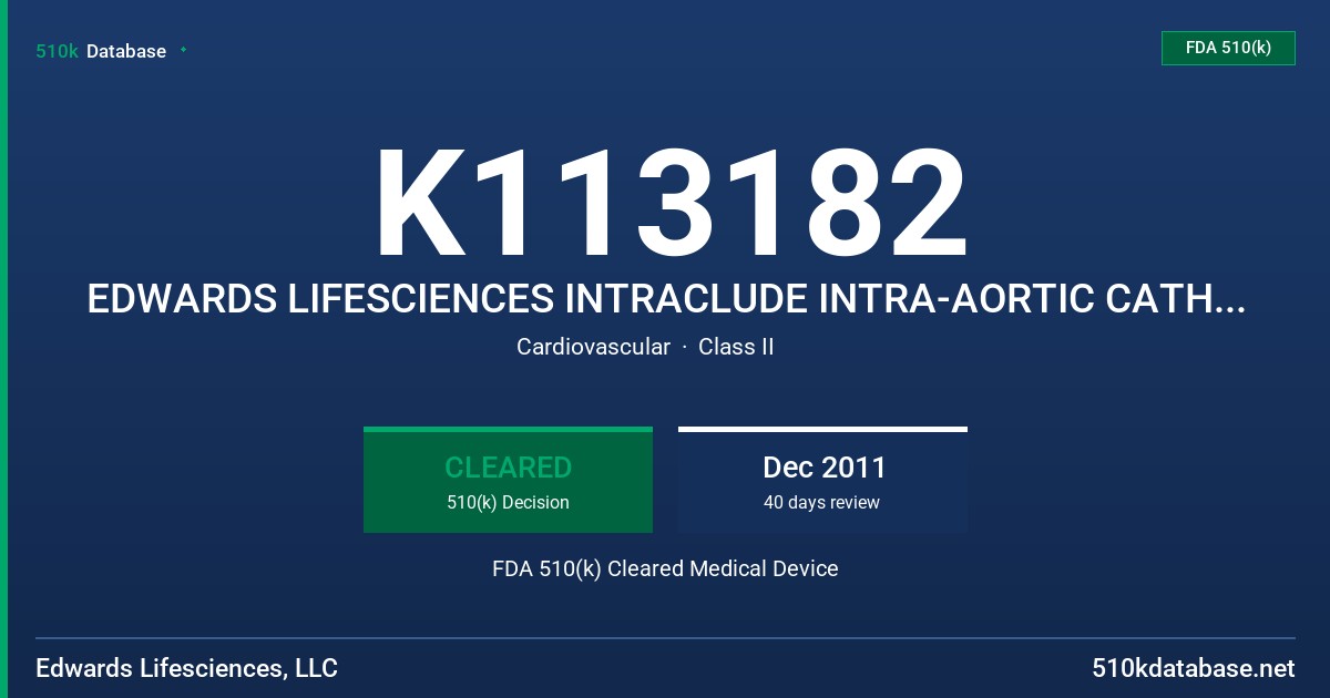 K113182 EDWARDS LIFESCIENCES INTRACLUDE INTRA-AORTIC CATHETER FDA 510(k) Cleared Medical Device