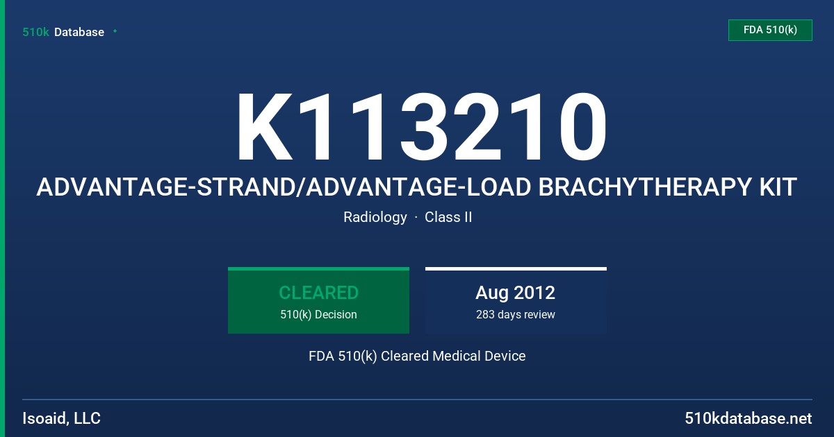 K113210 ADVANTAGE-STRAND/ADVANTAGE-LOAD BRACHYTHERAPY KIT FDA 510(k) Cleared Medical Device