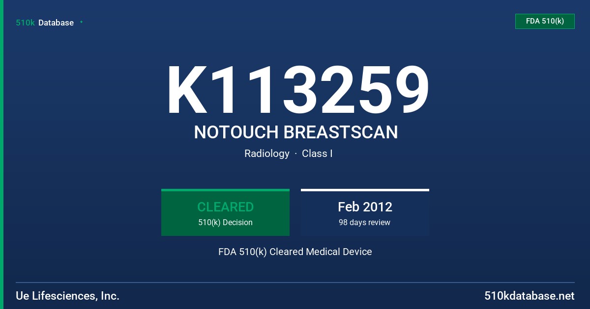 K113259 NOTOUCH BREASTSCAN FDA 510(k) Cleared Medical Device