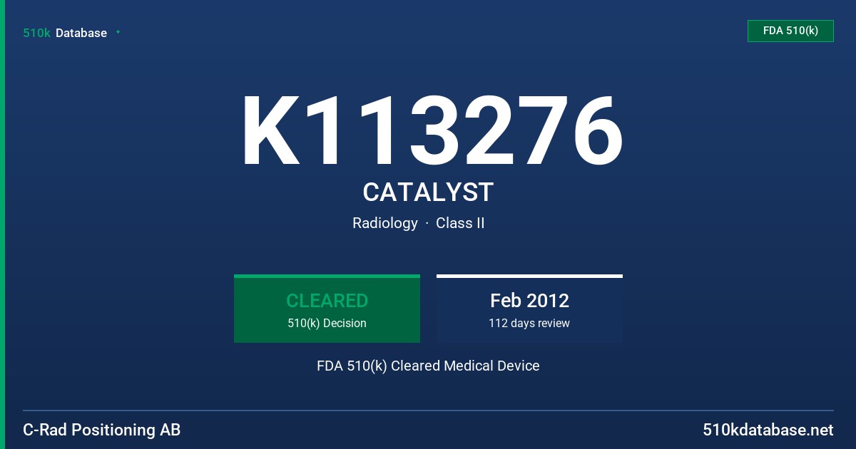 K113276 CATALYST FDA 510(k) Cleared Medical Device