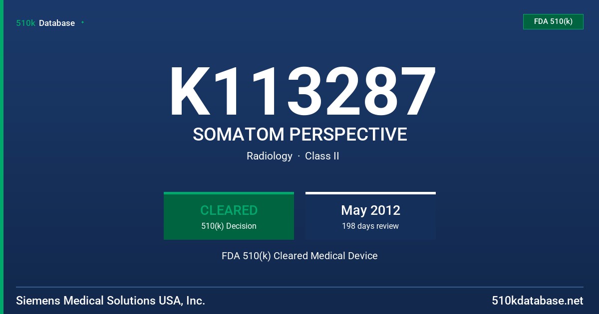 K113287 SOMATOM PERSPECTIVE FDA 510(k) Cleared Medical Device