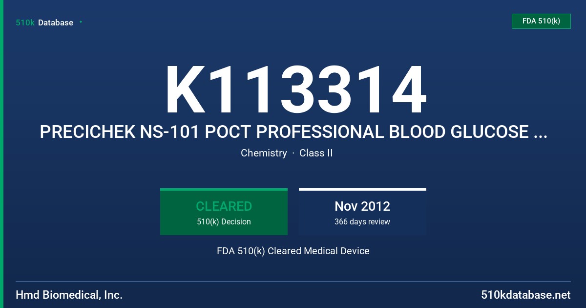 K113314 PRECICHEK NS-101 POCT PROFESSIONAL BLOOD GLUCOSE MONITORING SYSTEM FDA 510(k) Cleared Medical Device