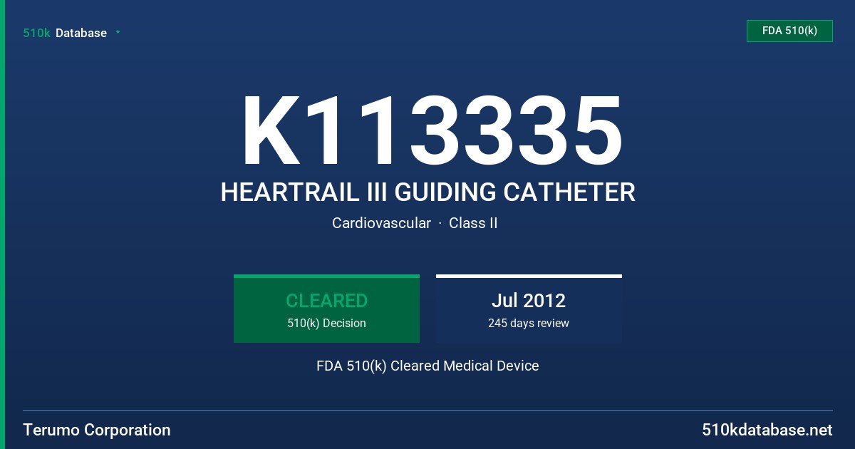 K113335 HEARTRAIL III GUIDING CATHETER FDA 510(k) Cleared Medical Device
