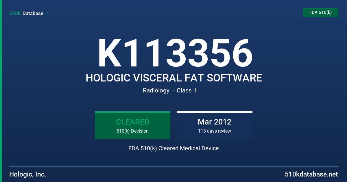 K113356 HOLOGIC VISCERAL FAT SOFTWARE FDA 510(k) Cleared Medical Device