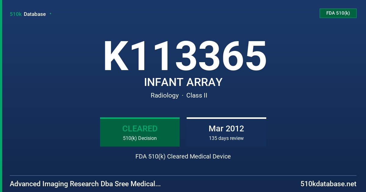 K113365 INFANT ARRAY FDA 510(k) Cleared Medical Device