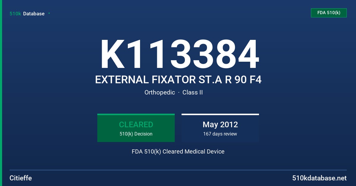K113384 EXTERNAL FIXATOR ST.A R 90 F4 FDA 510(k) Cleared Medical Device
