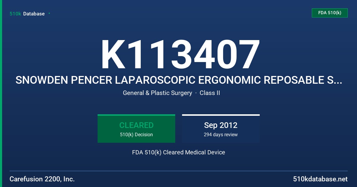 K113407 SNOWDEN PENCER LAPAROSCOPIC ERGONOMIC REPOSABLE SCISSORS FDA 510(k) Cleared Medical Device