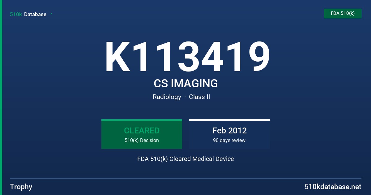 K113419 CS IMAGING FDA 510(k) Cleared Medical Device