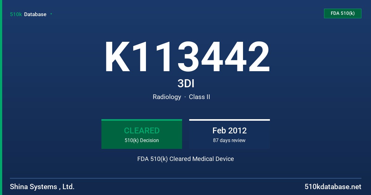 K113442 3DI FDA 510(k) Cleared Medical Device