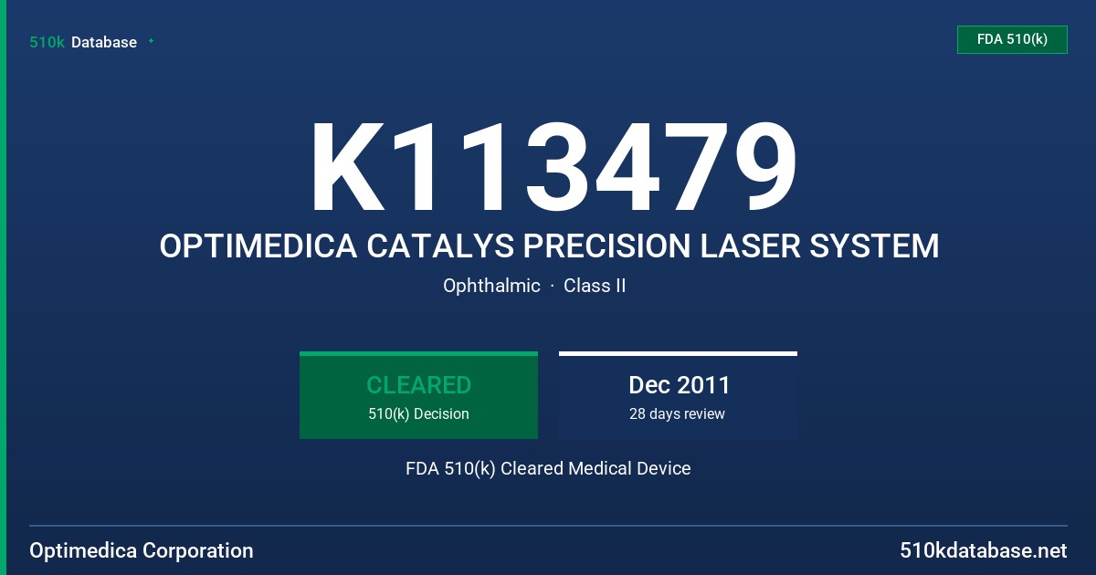 K113479 OPTIMEDICA CATALYS PRECISION LASER SYSTEM FDA 510(k) Cleared Medical Device
