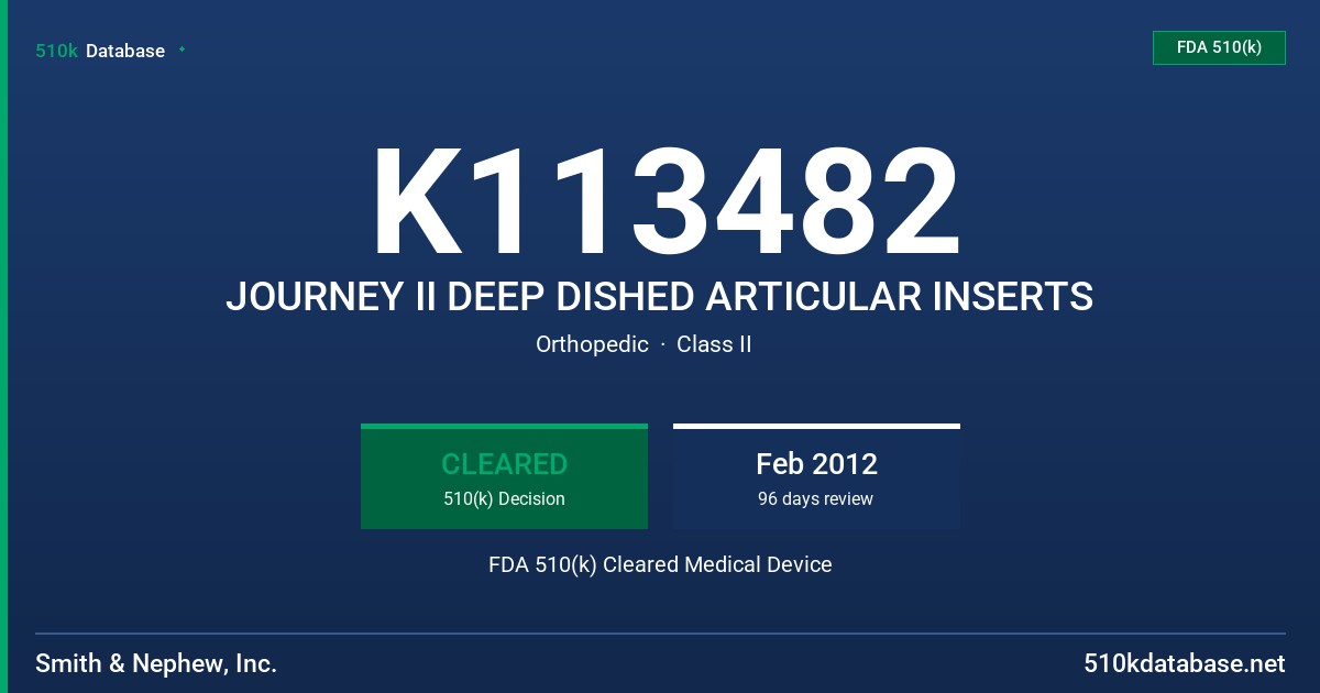 K113482 JOURNEY II DEEP DISHED ARTICULAR INSERTS FDA 510(k) Cleared Medical Device