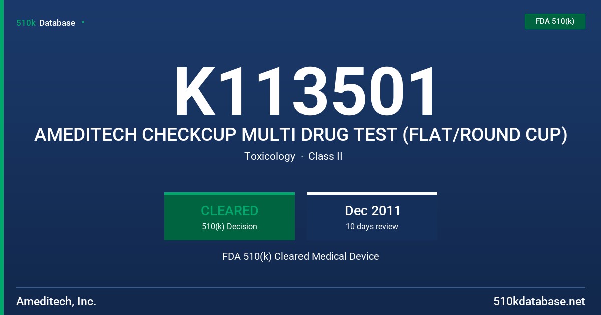 K113501 AMEDITECH CHECKCUP MULTI DRUG TEST (FLAT/ROUND CUP) FDA 510(k) Cleared Medical Device
