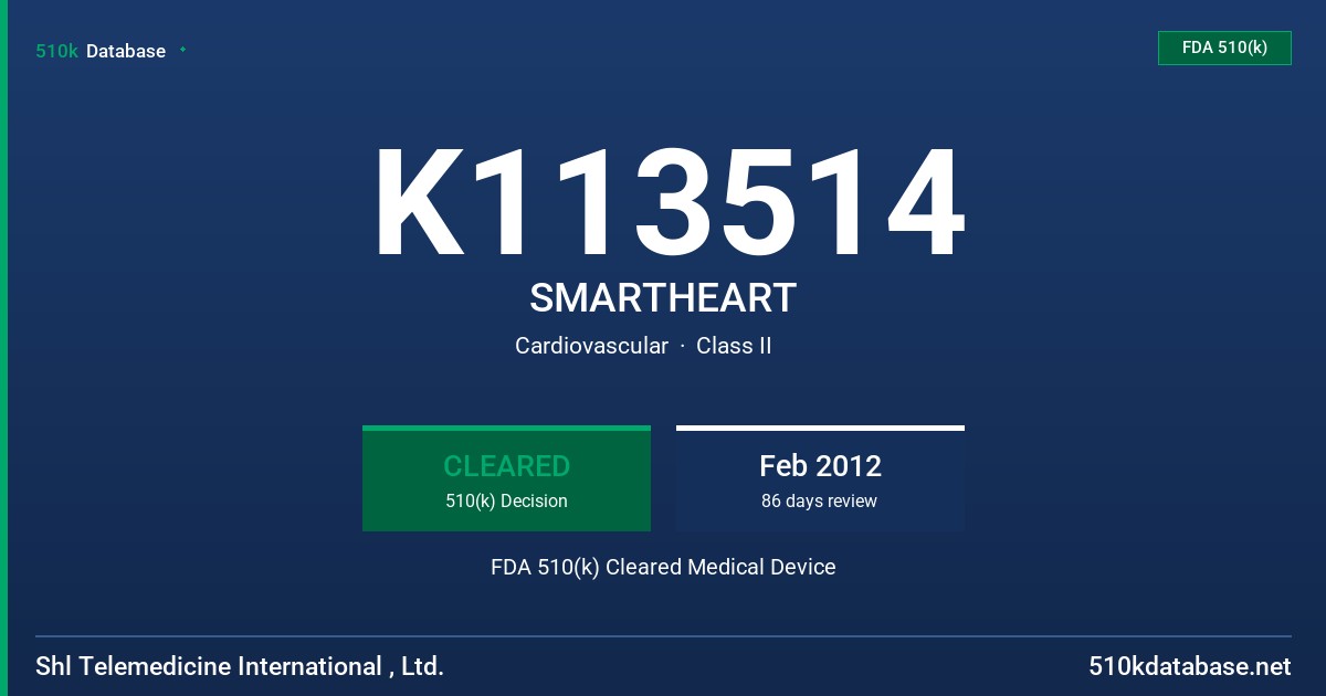 K113514 SMARTHEART FDA 510(k) Cleared Medical Device