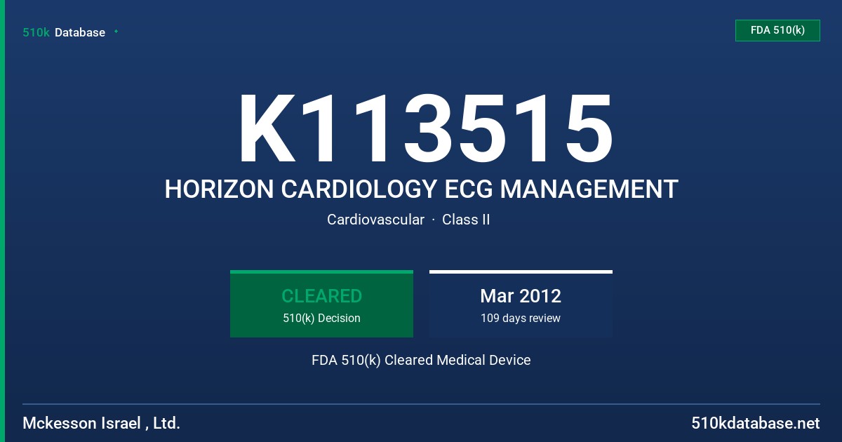 K113515 HORIZON CARDIOLOGY ECG MANAGEMENT FDA 510(k) Cleared Medical Device