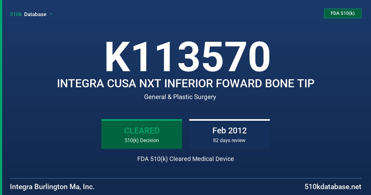 K113570 INTEGRA CUSA NXT INFERIOR FOWARD BONE TIP FDA 510(k) Cleared Medical Device