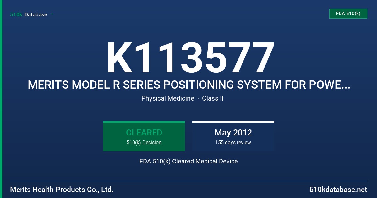 K113577 MERITS MODEL R SERIES POSITIONING SYSTEM FOR POWERED WHEELCHAIR FDA 510(k) Cleared Medical Device