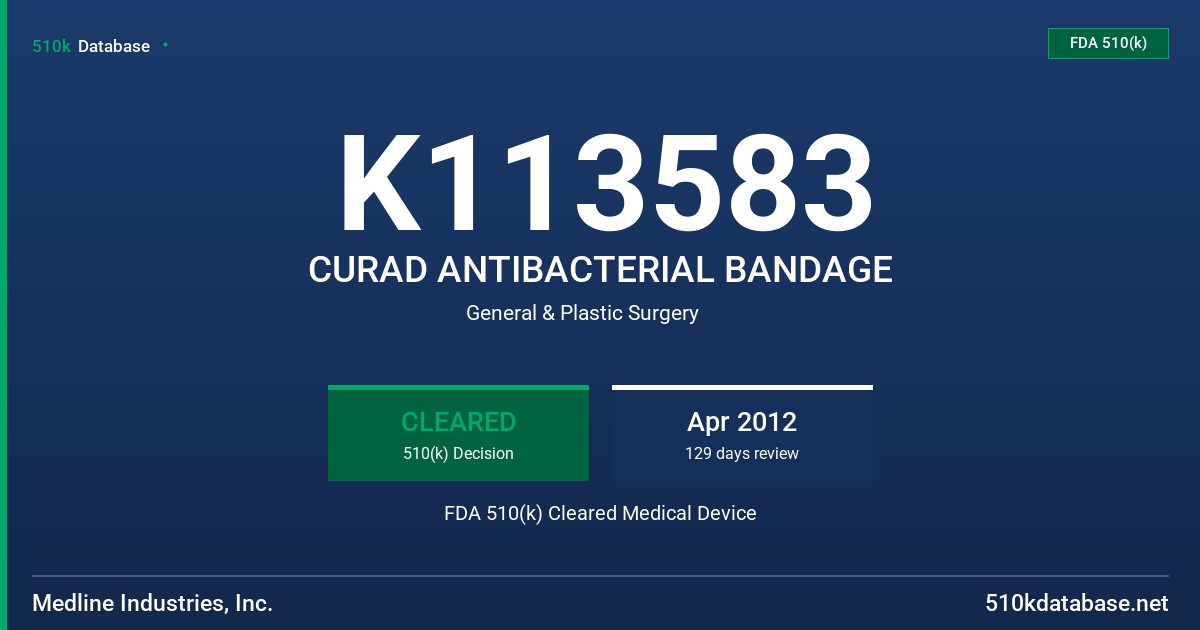 K113583 CURAD ANTIBACTERIAL BANDAGE FDA 510(k) Cleared Medical Device