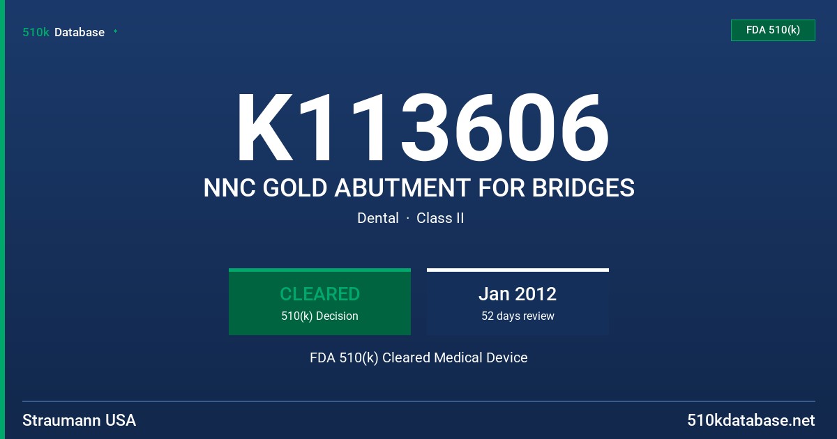 K113606 NNC GOLD ABUTMENT FOR BRIDGES FDA 510(k) Cleared Medical Device