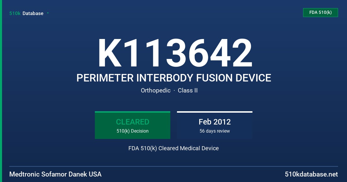 K113642 PERIMETER INTERBODY FUSION DEVICE FDA 510(k) Cleared Medical Device