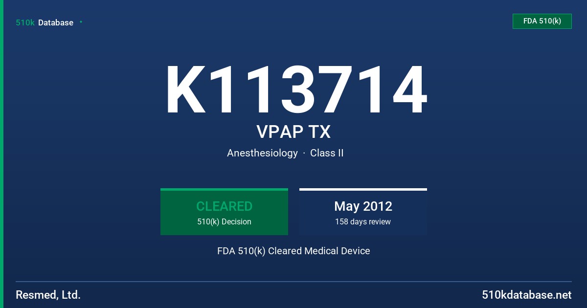 K113714 VPAP TX FDA 510(k) Cleared Medical Device