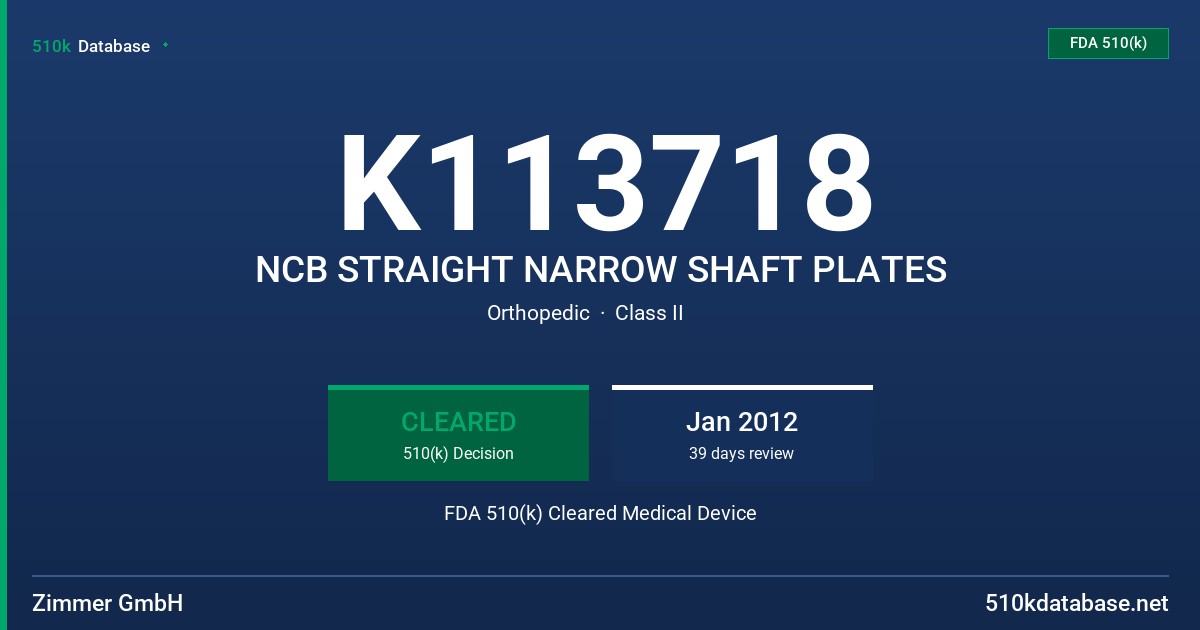 K113718 NCB STRAIGHT NARROW SHAFT PLATES FDA 510(k) Cleared Medical Device