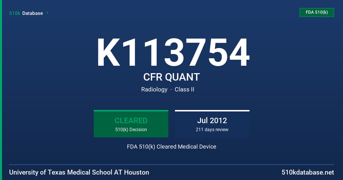 K113754 CFR QUANT FDA 510(k) Cleared Medical Device