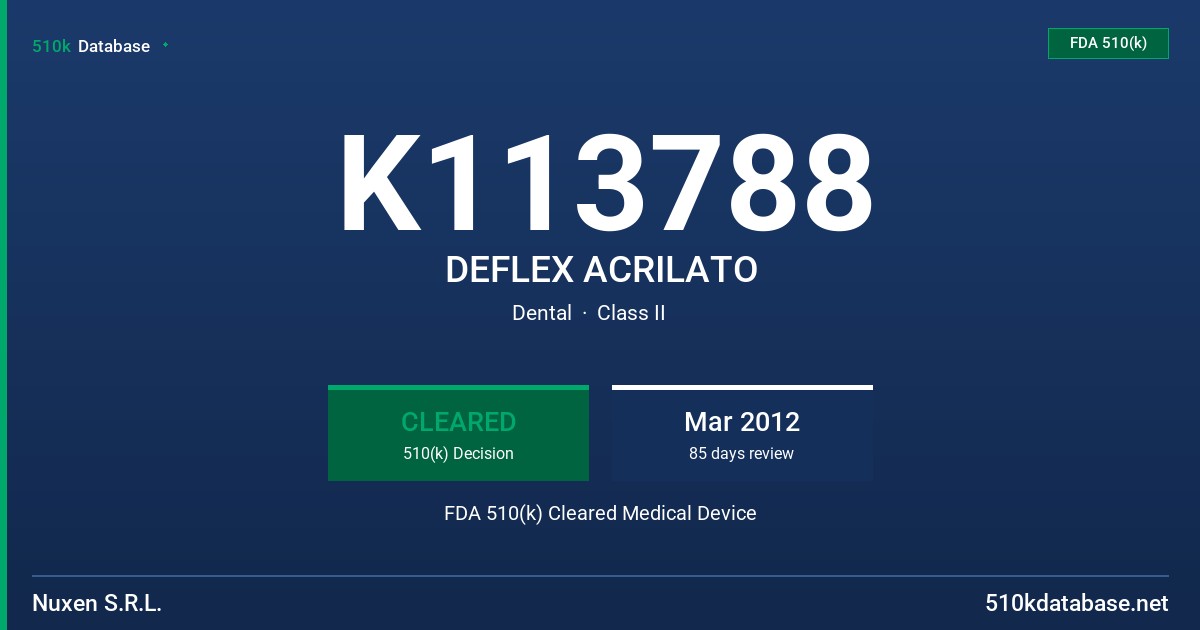 K113788 DEFLEX ACRILATO FDA 510(k) Cleared Medical Device