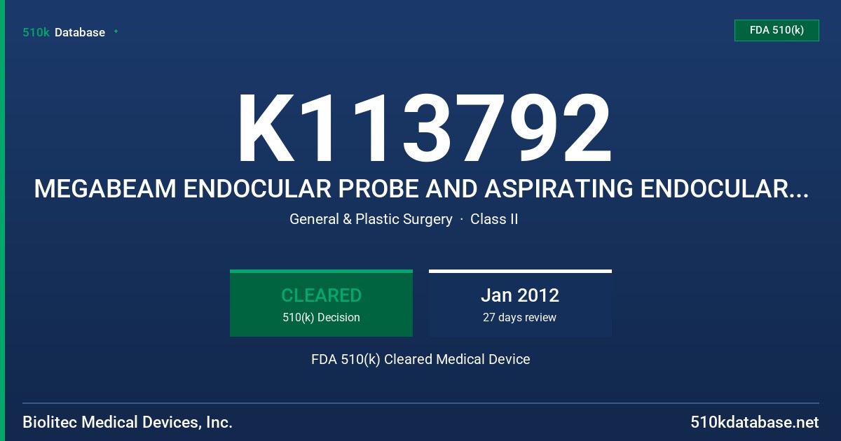 K113792 MEGABEAM ENDOCULAR PROBE AND ASPIRATING ENDOCULAR PROBE FDA 510(k) Cleared Medical Device