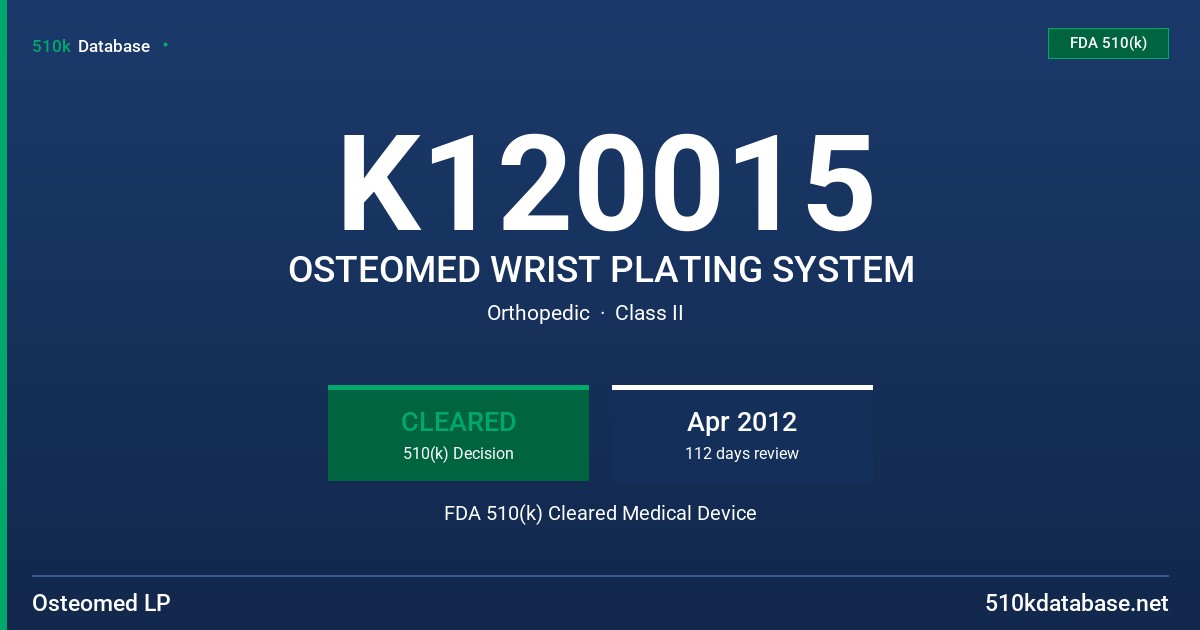 K120015 OSTEOMED WRIST PLATING SYSTEM FDA 510(k) Cleared Medical Device