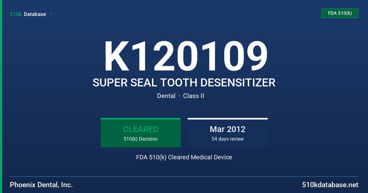 K120109 SUPER SEAL TOOTH DESENSITIZER FDA 510(k) Cleared Medical Device