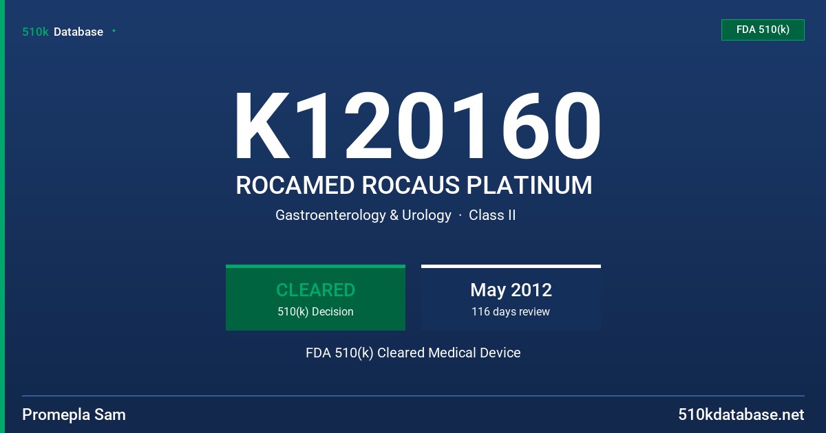 K120160 ROCAMED ROCAUS PLATINUM FDA 510(k) Cleared Medical Device