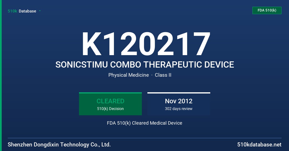 K120217 SONICSTIMU COMBO THERAPEUTIC DEVICE FDA 510(k) Cleared Medical Device