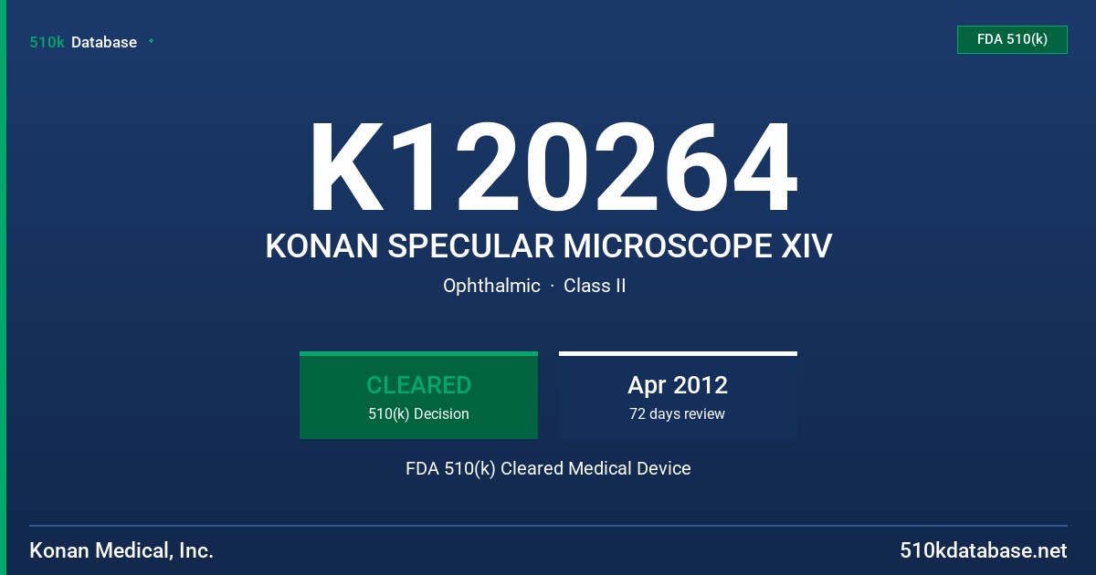 K120264 KONAN SPECULAR MICROSCOPE XIV FDA 510(k) Cleared Medical Device