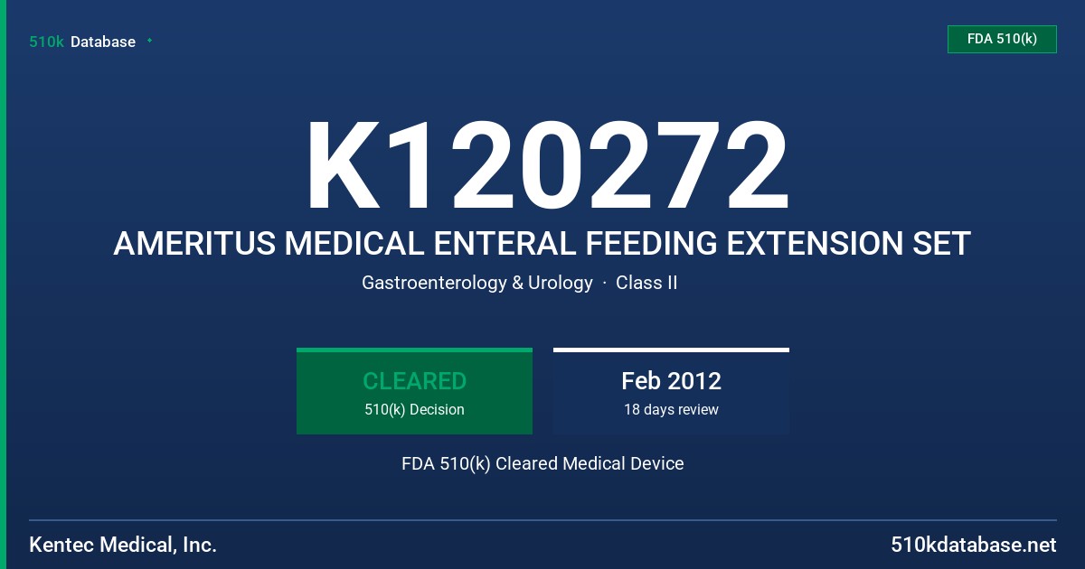 K120272 AMERITUS MEDICAL ENTERAL FEEDING EXTENSION SET FDA 510(k) Cleared Medical Device