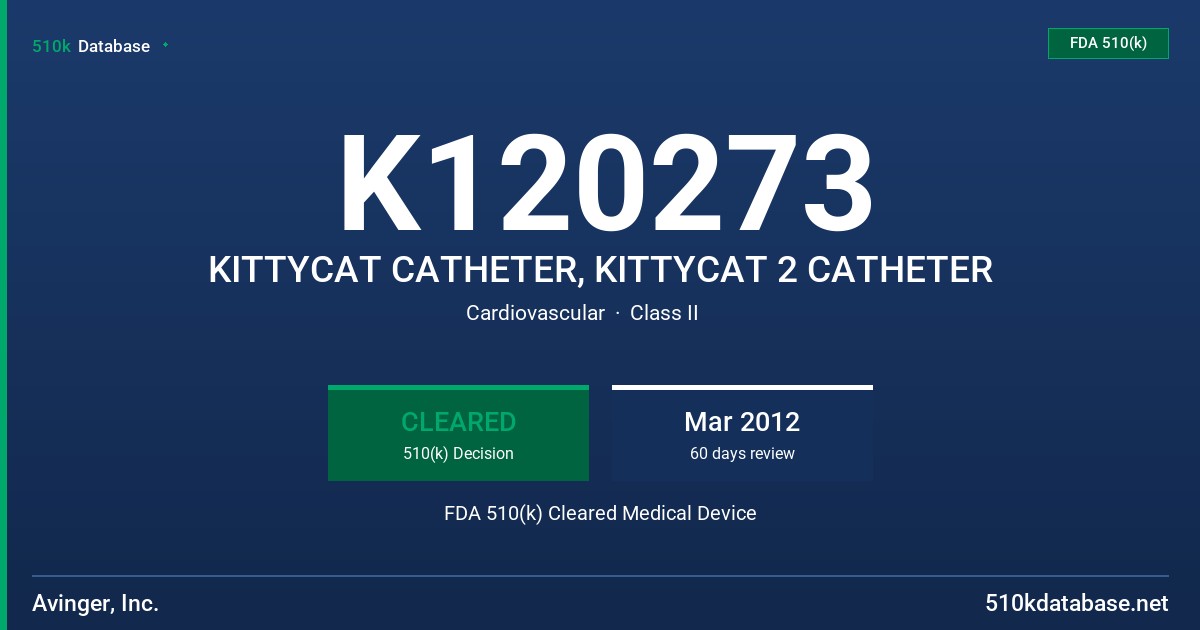 K120273 KITTYCAT CATHETER, KITTYCAT 2 CATHETER FDA 510(k) Cleared Medical Device