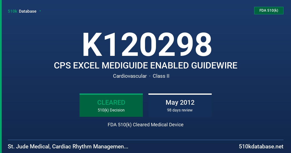 K120298 CPS EXCEL MEDIGUIDE ENABLED GUIDEWIRE FDA 510(k) Cleared Medical Device