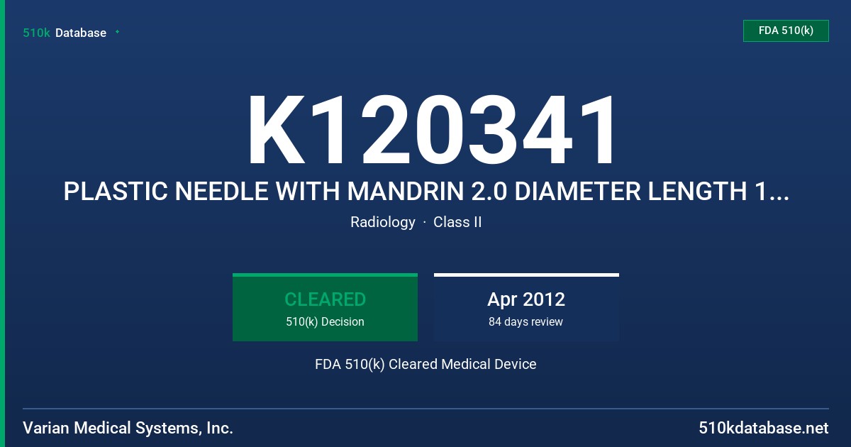 K120341 PLASTIC NEEDLE WITH MANDRIN 2.0 DIAMETER LENGTH 113MM FDA 510(k) Cleared Medical Device