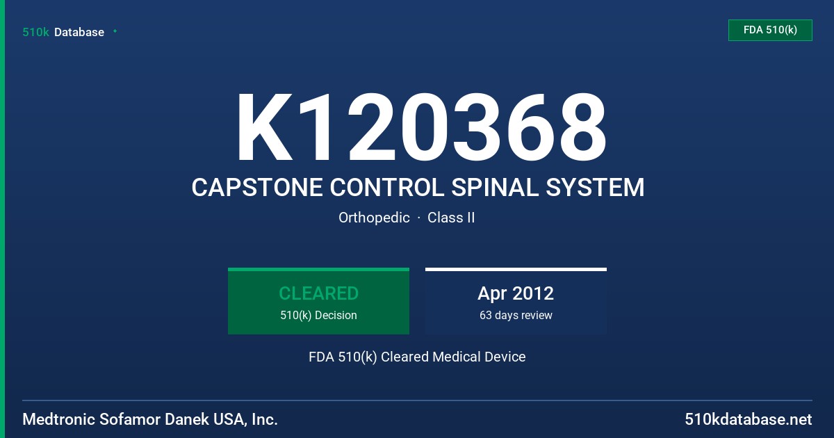 K120368 CAPSTONE CONTROL SPINAL SYSTEM FDA 510(k) Cleared Medical Device