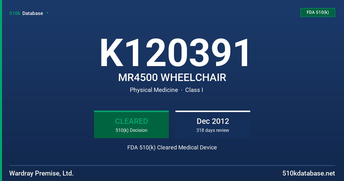 K120391 MR4500 WHEELCHAIR FDA 510(k) Cleared Medical Device