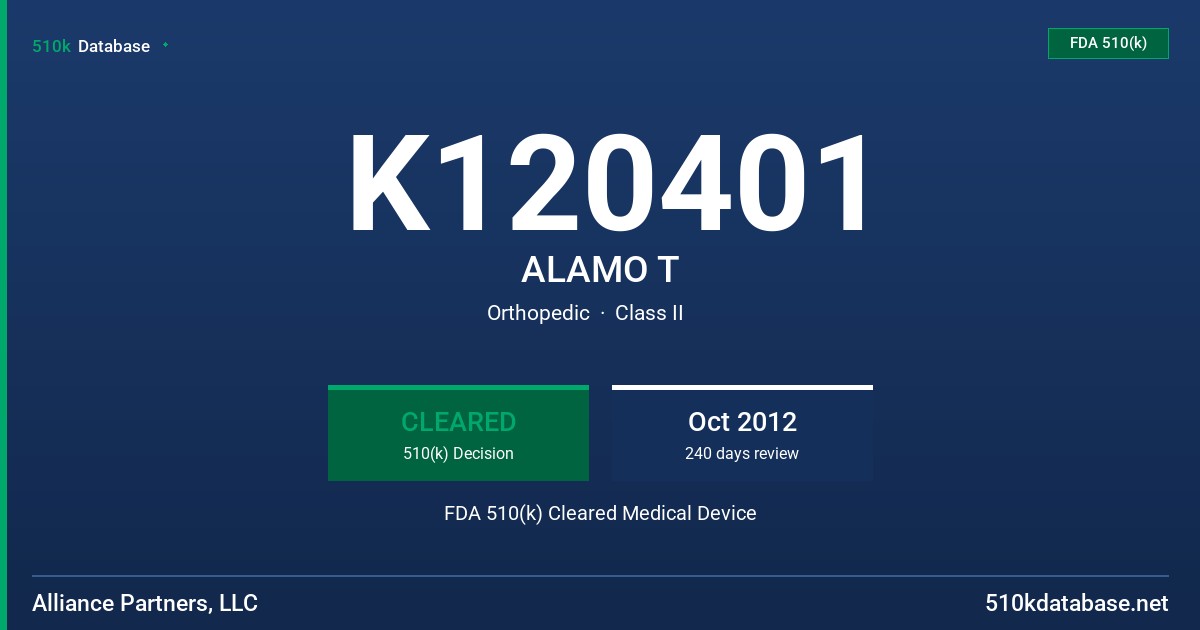 K120401 ALAMO T FDA 510(k) Cleared Medical Device