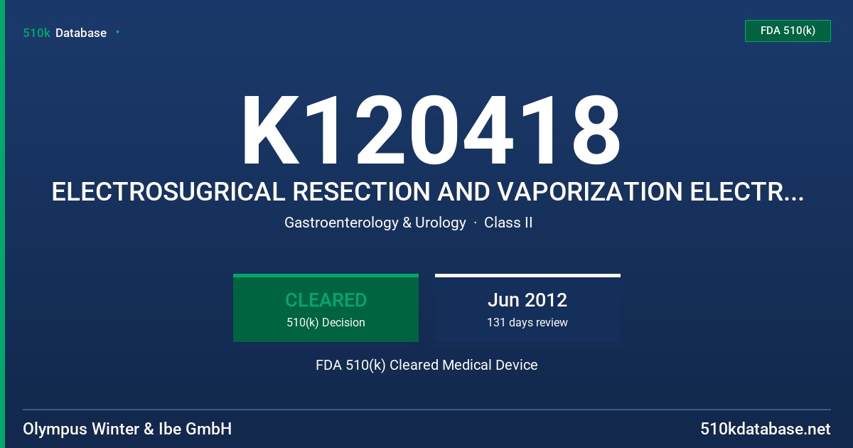 K120418 ELECTROSUGRICAL RESECTION AND VAPORIZATION ELECTRODE SERIES FDA 510(k) Cleared Medical Device