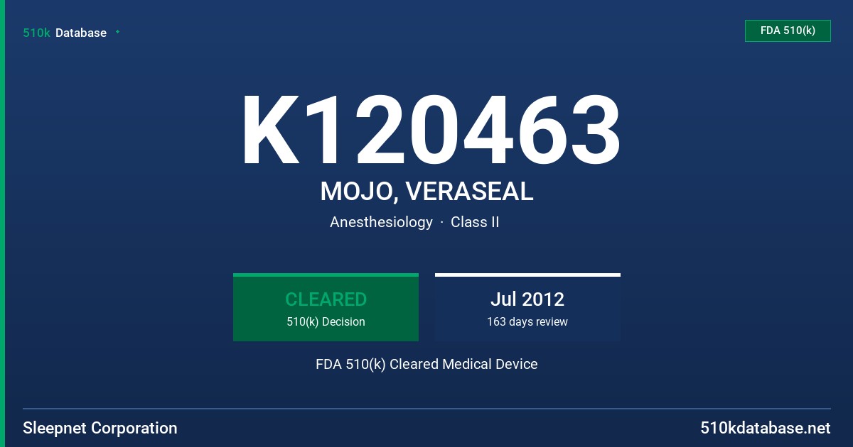K120463 MOJO, VERASEAL FDA 510(k) Cleared Medical Device