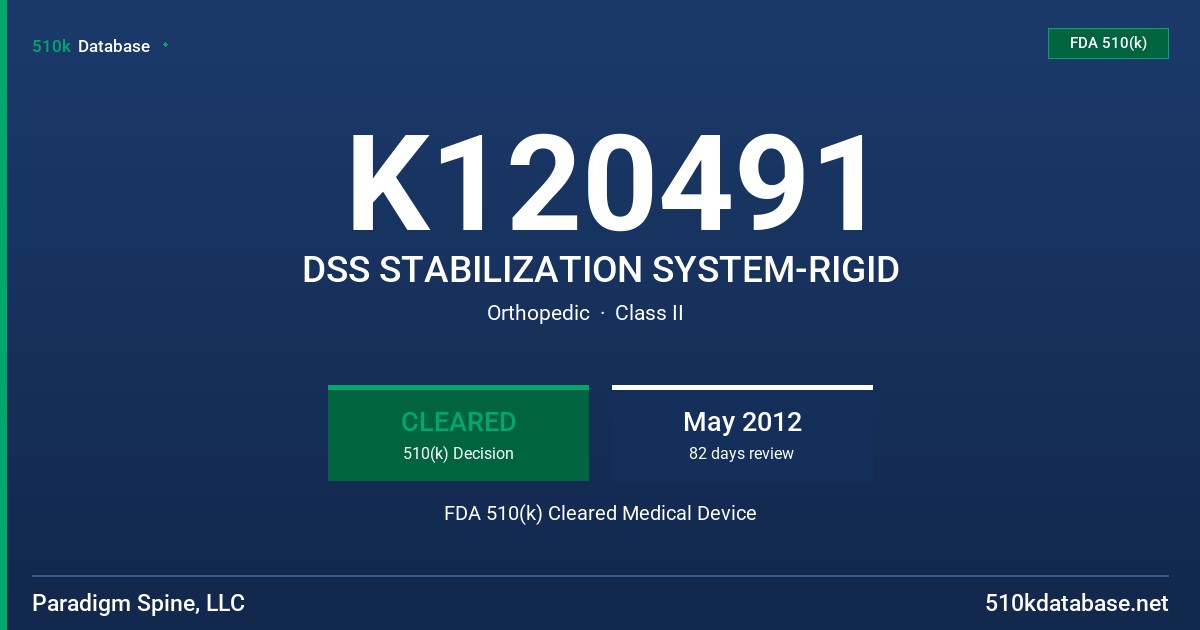 K120491 DSS STABILIZATION SYSTEM-RIGID FDA 510(k) Cleared Medical Device