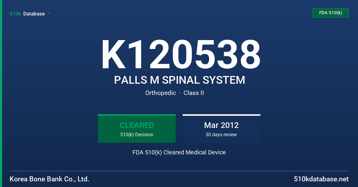 K120538 PALLS M SPINAL SYSTEM FDA 510(k) Cleared Medical Device