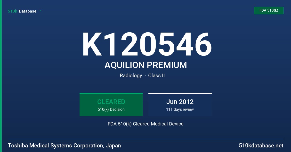 K120546 AQUILION PREMIUM FDA 510(k) Cleared Medical Device